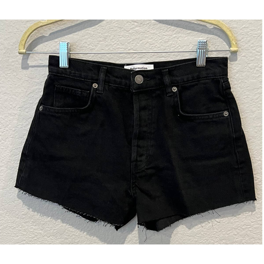 Reformation Black High Waist Denim Shorts